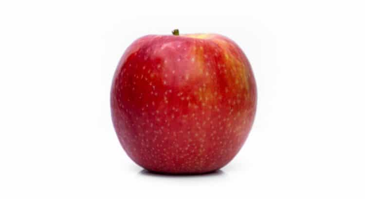 an apple against a white background