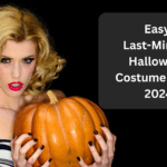 Halloween Party. Sensual girl with big pumpkin. Sexy Witch woman with Jack-o-lantern. Caption text: Easy Last-Minute Halloween Costume Ideas 2024